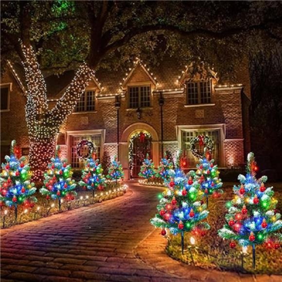 4 Packs Solar White Christmas Tree Outdoor, Waterproof 80 LED Lights - Picture 3 of 7